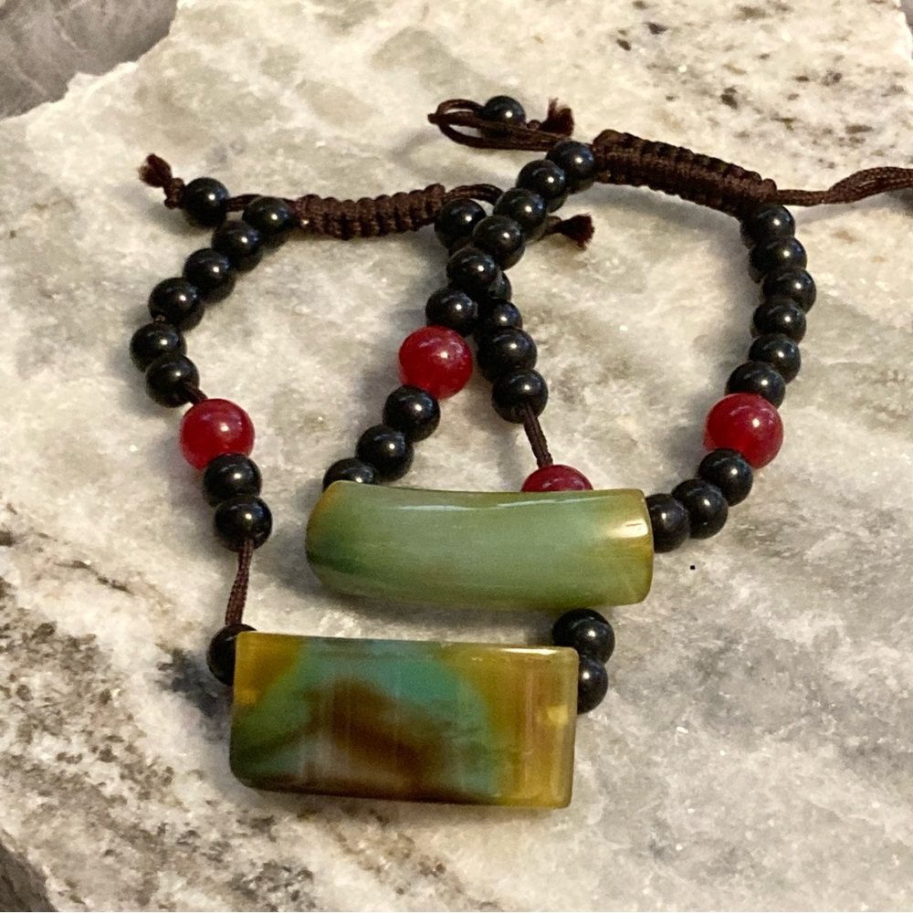 5/$18 HANDCRAFTED Glass Beads Black & Jade Color